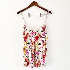 Floral Lace Trim Cami Top Size 1X Self Esteem Boho Flirty Romantic Vintage Charm